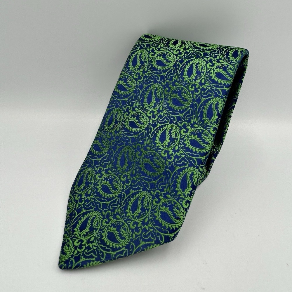 Charles Tyrwhitt‎ Iridescent Green Blue Paisley 100% Silk Tie Made In England